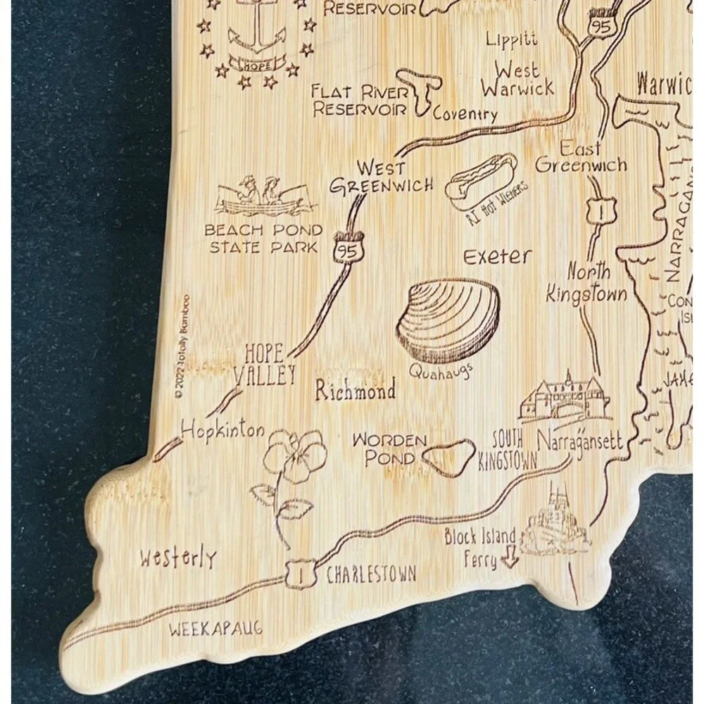 Rhode Island Map Laser Engraved Wood Cutting Board Cheese Tray By Totally Bamboo